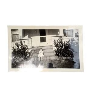 Vtg Cute Young Girl Toddler Posing on Steps Monochrome Photography Found
